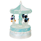 Playful Penguins on Carousel Musical Ornament With Light and Motion