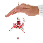 Pull-String Reindeer With Santa Wood Ornament