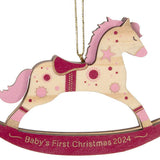 Baby Girl's First Christmas Rocking Horse 2024 Wood Ornament