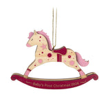 Baby Girl's First Christmas Rocking Horse 2024 Wood Ornament