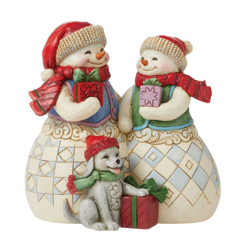 Snow Couple with Puppy Figurine