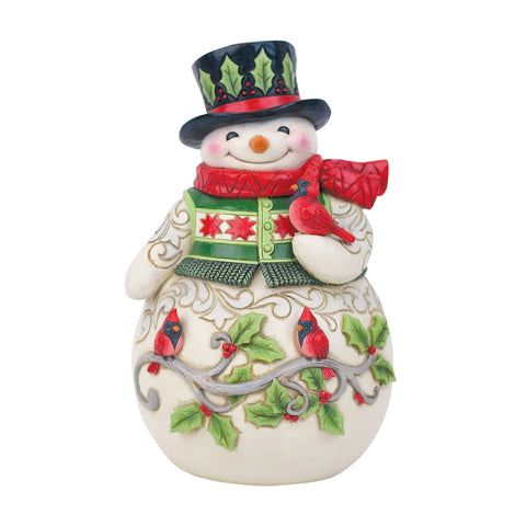 Snowman with Cardinal Scene