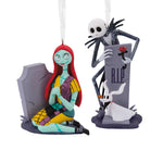 Disney Tim Burton's The Nightmare Before Christmas Jack and Sally With Tombstones Hallmark Ornaments, Set of 2