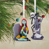 Disney Tim Burton's The Nightmare Before Christmas Jack and Sally With Tombstones Hallmark Ornaments, Set of 2