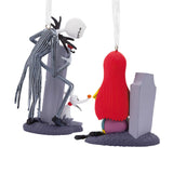 Disney Tim Burton's The Nightmare Before Christmas Jack and Sally With Tombstones Hallmark Ornaments, Set of 2