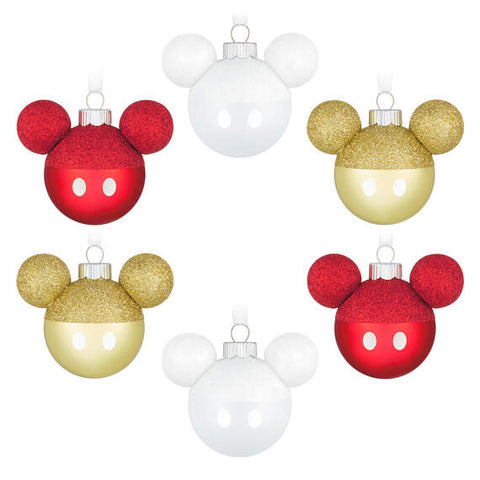 Disney Mickey Mouse Glass Ornaments, Set of 6