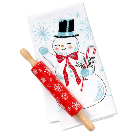 Snowy Baking Set Tea Towel and Rolling Pin