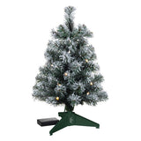 Miniature Snowy Green Pre-Lit Christmas Tree, 18.75"